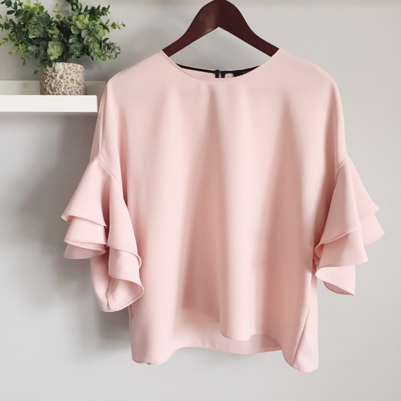 Zara Tops - Zara | Pink Ruffle Sleeve Blouse
